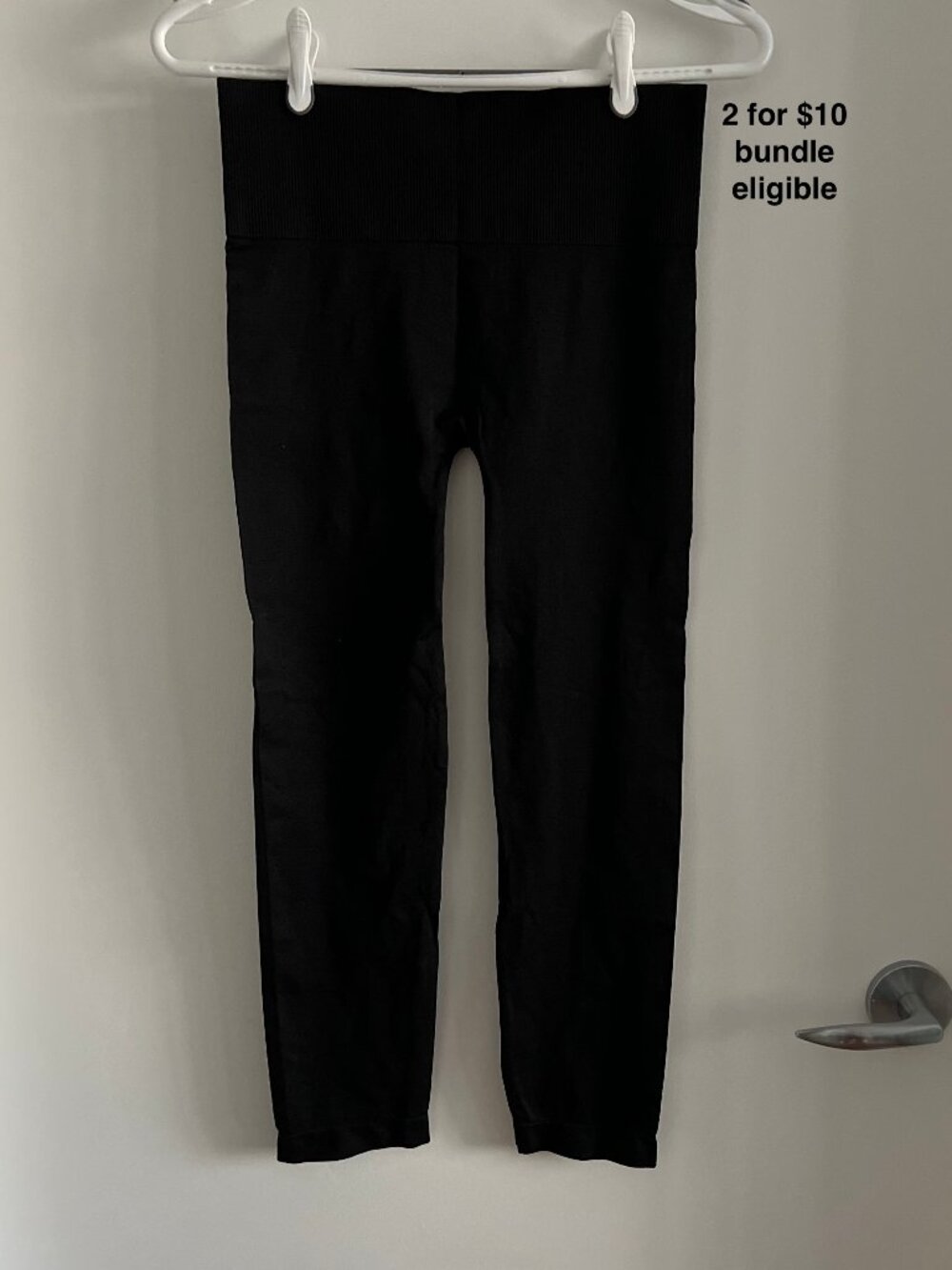 Suzy Shier Cropped Leggings Black Wide Ribbed Waist High Rise Size M
